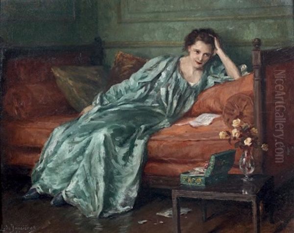 Femme Lisant Une Lettre Sur Un Divan by Leonce J. V. de Joncieres