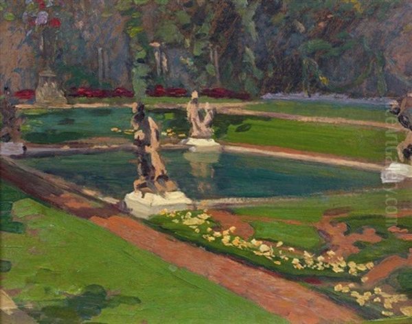 Bassin Dans Un Parc Oil Painting by Leonce J. V. de Joncieres