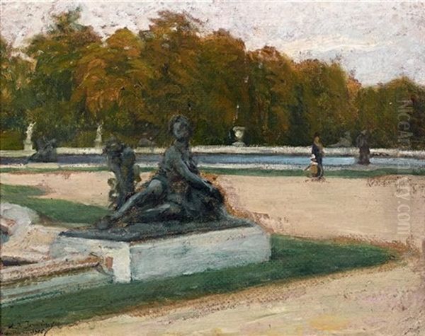 Le Parterre D'eau A Versailles Oil Painting by Leonce J. V. de Joncieres