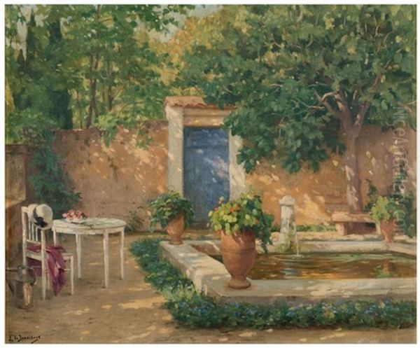 La Fontaine Du Jardin En Ete Oil Painting by Leonce J. V. de Joncieres