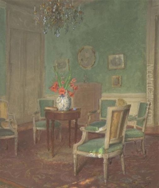 Green Parlor Oil Painting by Leonce J. V. de Joncieres