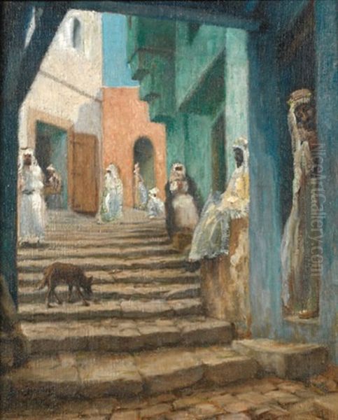 Ruelle Animee Dans La Kasbah D'alger by Leonce J. V. de Joncieres