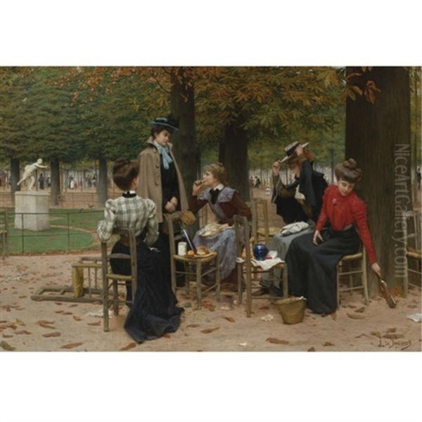 Un Dejeuner D'ouvrieres Aux Tuileries Oil Painting by Leonce J. V. de Joncieres