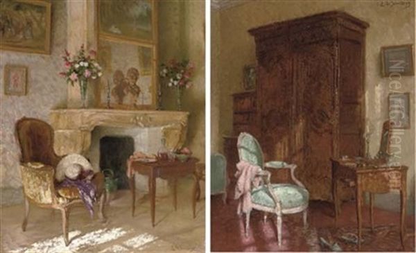 In The Boudoir (+ After Lunch; Pair) Oil Painting by Leonce J. V. de Joncieres