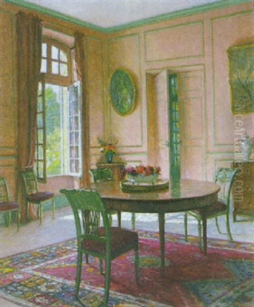 Interieur Aux Boiseries Roses Oil Painting by Leonce J. V. de Joncieres