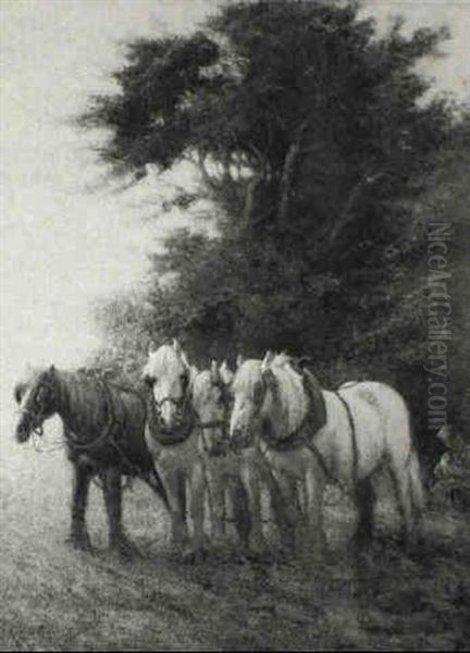 Team Of Plough Horses Oil Painting by Adrian Jones