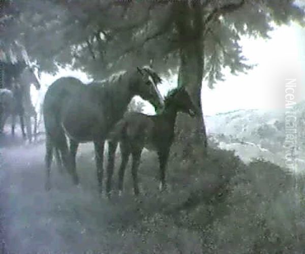 Mare And Foal Oil Painting by Adrian Jones