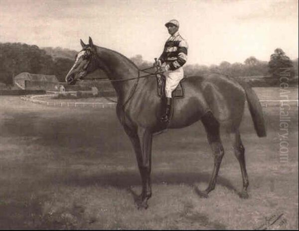 Athelroy With Jockey In Lilac And Black Silks Up Oil Painting by Adrian Jones