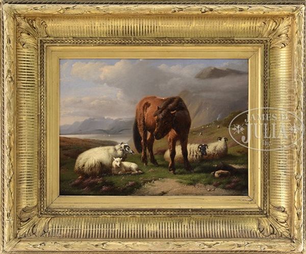 Sheep And Horse In Highland Landscape Oil Painting by Daniel-Adolphe-Robert Jones