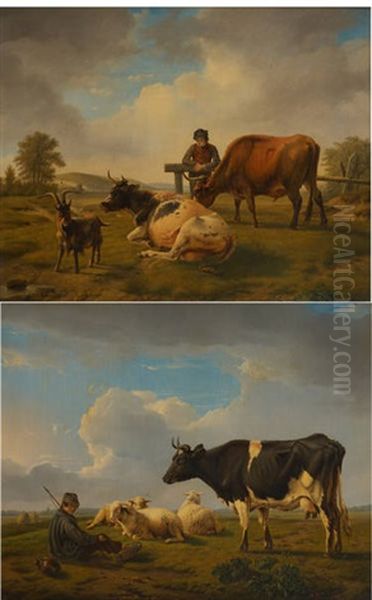 Bergers Sur Fond De Paysage Vallonne (2 Works) by Daniel-Adolphe-Robert Jones