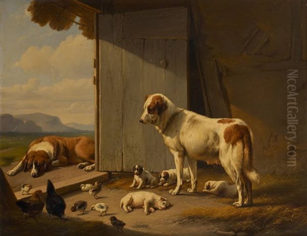 Famille De Chiens Bergers Oil Painting by Daniel-Adolphe-Robert Jones