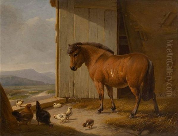 Poney Dans L'embrasure De La Porte Oil Painting by Daniel-Adolphe-Robert Jones