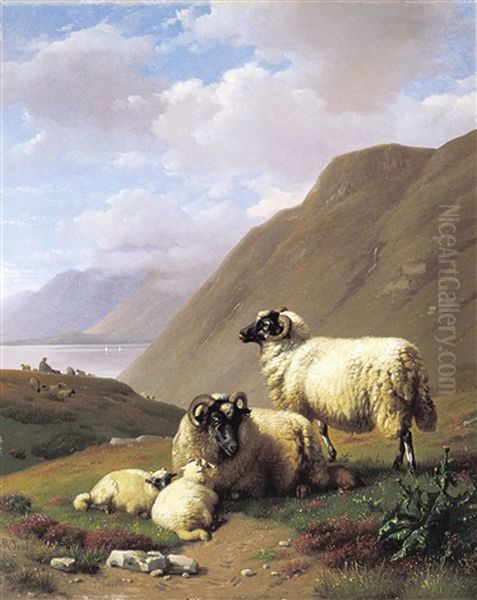 Bergmeer Met Schaapherder En Kudde Oil Painting by Daniel-Adolphe-Robert Jones