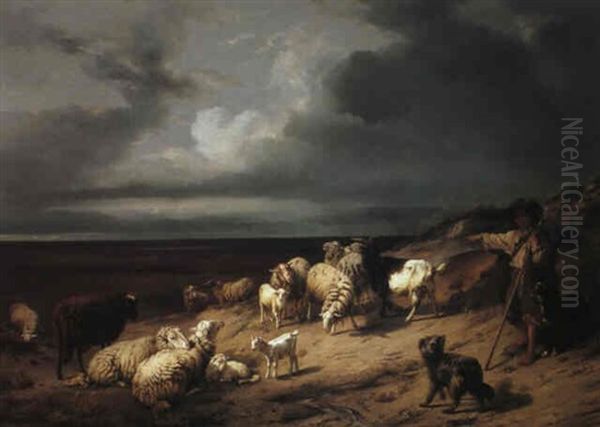 Shepherd With His Flock Oil Painting by Daniel-Adolphe-Robert Jones