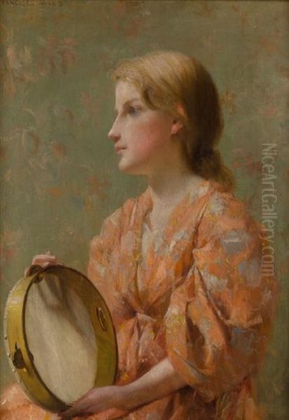 Girl With Tambourine Oil Painting by Francis Coates Jones