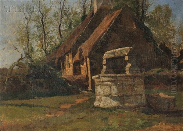 Wishing Well Before A Thatched Cottage Oil Painting by Francis Coates Jones