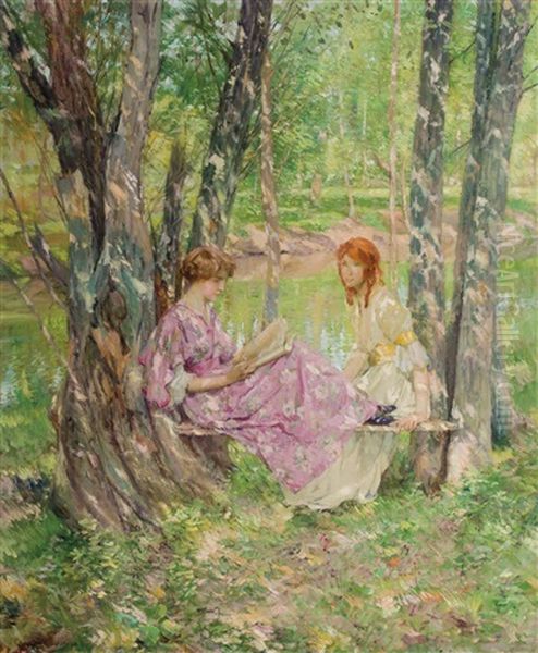 Two Women In A Garden Oil Painting by Francis Coates Jones