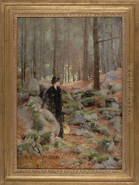 A Woman Standing In A Forest Interior Oil Painting by Francis Coates Jones