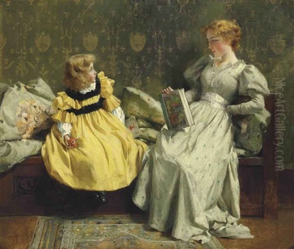 Mother And Child Reading Oil Painting by Francis Coates Jones