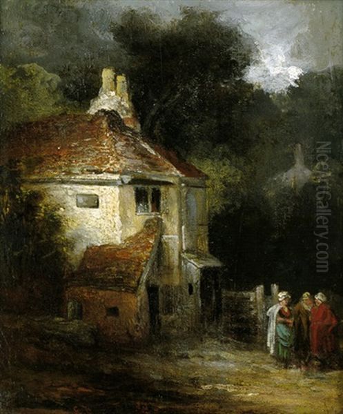 Drei Damen Im Gesprach Vor Einem Englischen Cottage Oil Painting by George Jones