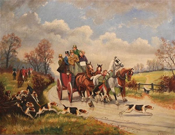 A Hunt Scene With Horse-drawn Carriage Oil Painting by Herbert H. St. John Jones