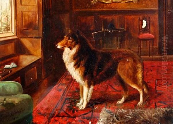 High Life - Old English Sheep Dog, Rufford Ormonde In An Interior Oil Painting by Herbert H. St. John Jones