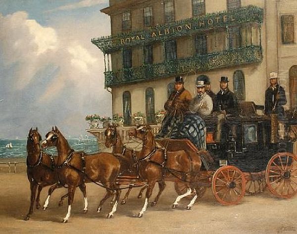 The London And Brighton Coach Before The Royal Albion Hotel, Brighton Oil Painting by Herbert H. St. John Jones