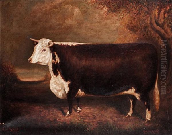 "merry Agnes 33rd", Champion Hereford Heifer Oil Painting by Herbert H. St. John Jones