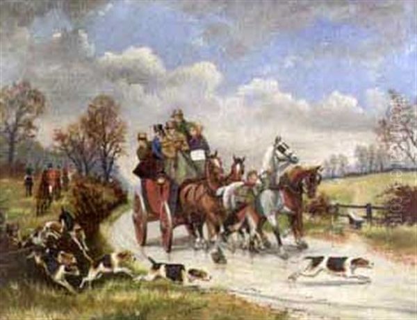 A Hunt Scene With Horse-drawn Carriage Oil Painting by Herbert H. St. John Jones