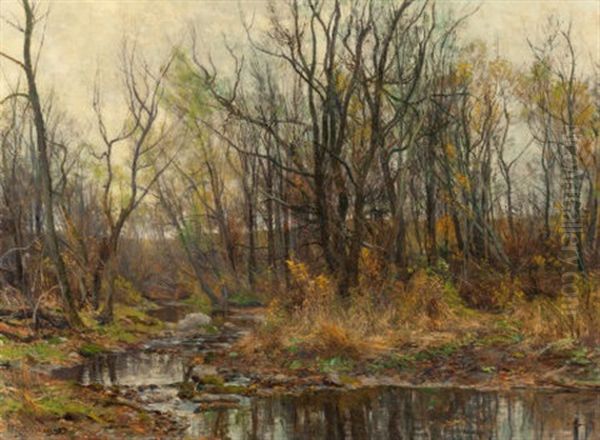 A Berkshire Brook In Autumn Oil Painting by Hugh Bolton Jones