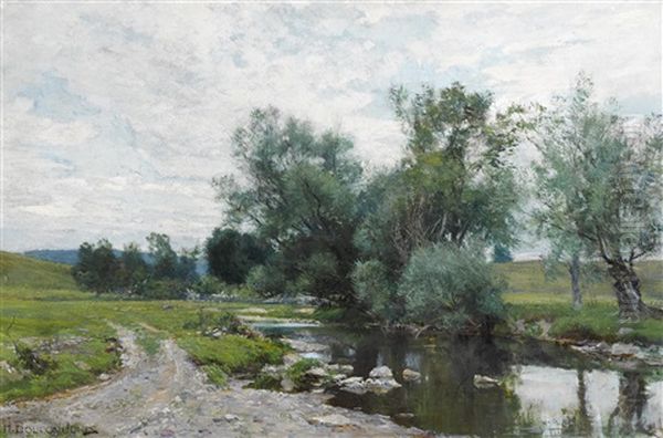 On The Green River Oil Painting by Hugh Bolton Jones