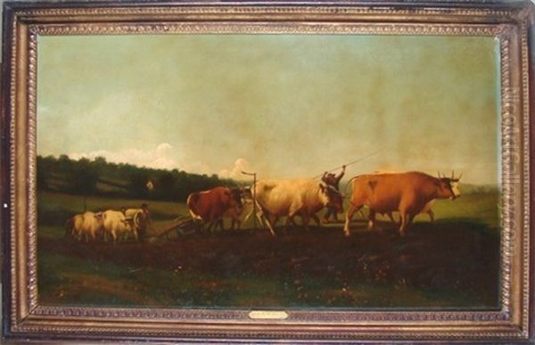 Farmers Tilling The Fields Oil Painting by Hugh Bolton Jones