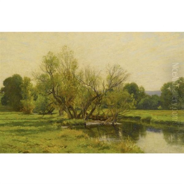 Meadowland And Stream In Summer Oil Painting by Hugh Bolton Jones