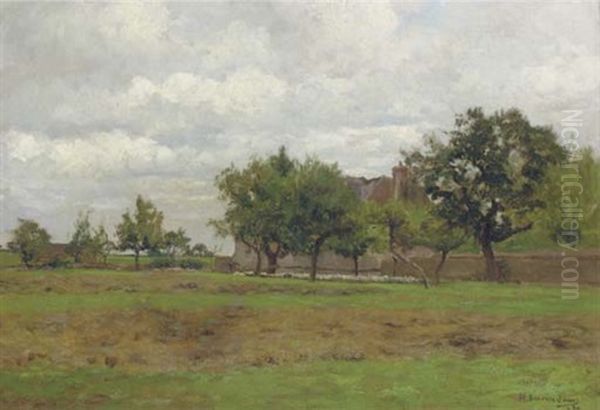 Sheep In The Shade Of An Orchard Oil Painting by Hugh Bolton Jones