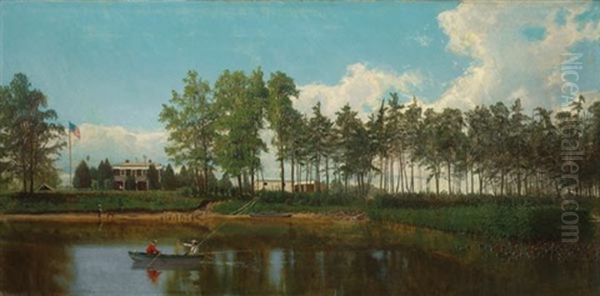 Fishing On The Charles River, Maryland Oil Painting by Hugh Bolton Jones