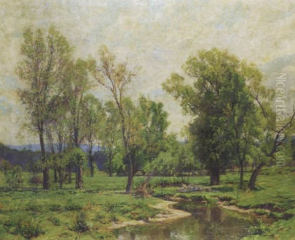 Spring Landscape With Stream Oil Painting by Hugh Bolton Jones