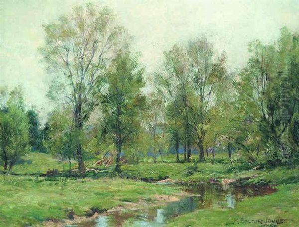 River Landscape Oil Painting by Hugh Bolton Jones