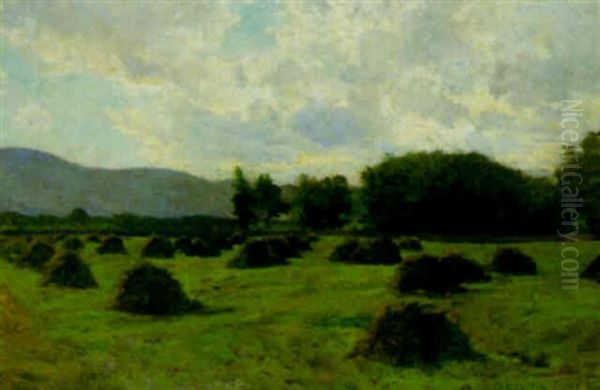 Haystacks Oil Painting by Hugh Bolton Jones