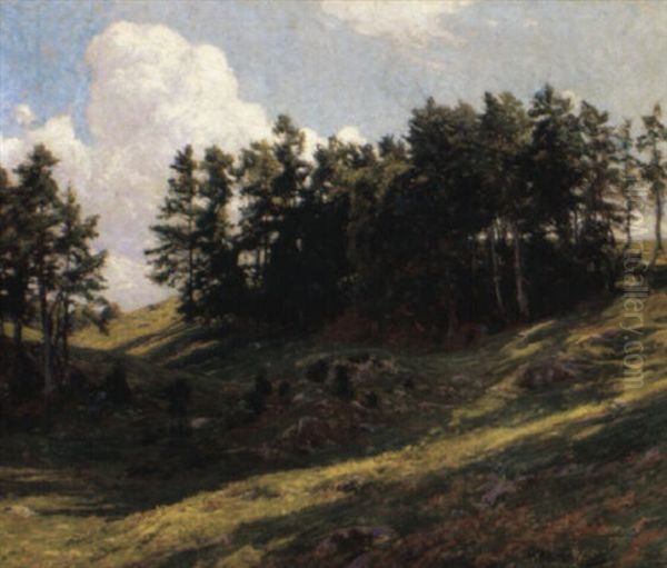 A Sunny Hillside Oil Painting by Hugh Bolton Jones