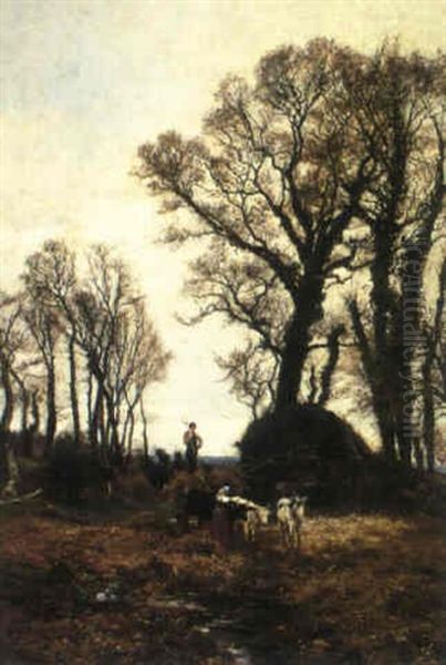 Gathering Hay Oil Painting by Hugh Bolton Jones