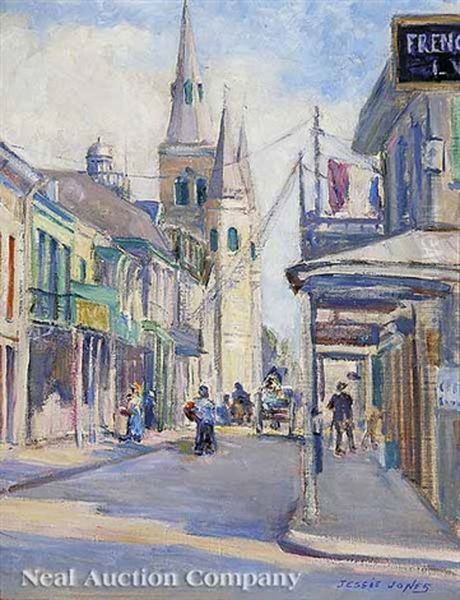 Chartres Street With A View Of St. Louis Cathedral, French Quarter Oil Painting by Jessie Barrows Jones