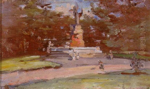 Memorial Fountain, Royal Botanical Gardens, Sydney Oil Painting by John Llewellyn Jones