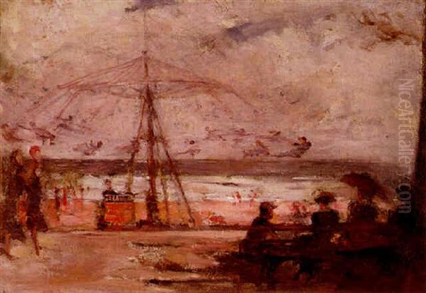 The Beach Fairground Oil Painting by John Llewellyn Jones