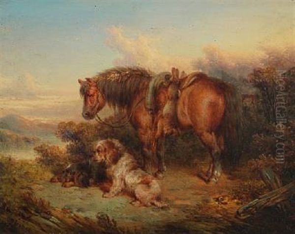 Landscape With Horse And Hounds Oil Painting by Paul Jones