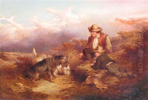 Ferreting For Rabbits (pair) Oil Painting by Paul Jones