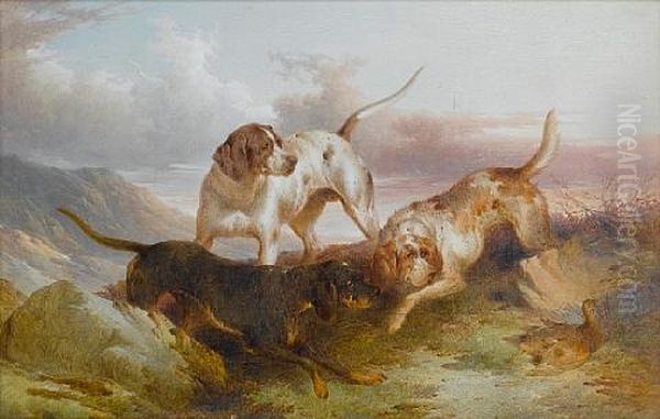 Pointers Stalking A Grouse (+ Pointers Putting Up Game; Pair) Oil Painting by Paul Jones