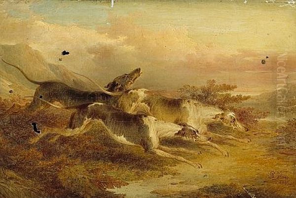 Hounds And A Horse By A Fallen Stag (+ On The Scent; 2 Works) Oil Painting by Paul Jones