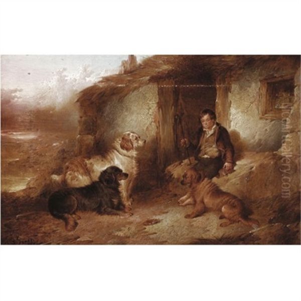 Man With Dogs (+ With The Catch; Pair) Oil Painting by Paul Jones