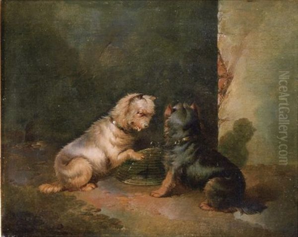 Zwei Terrier Auf Maulwurfsjagd (+ Zwei Terrier Bewachen Die Falle; Pair) Oil Painting by Paul Jones