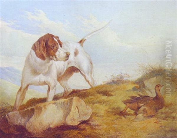 A Pointer With A Grouse Oil Painting by Paul Jones